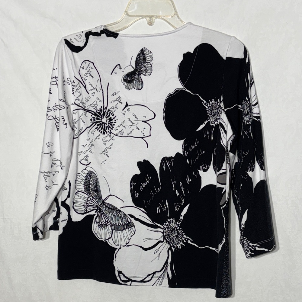 Chico's Monochrome Floral Long Sleeve Top - Picture 3 of 3